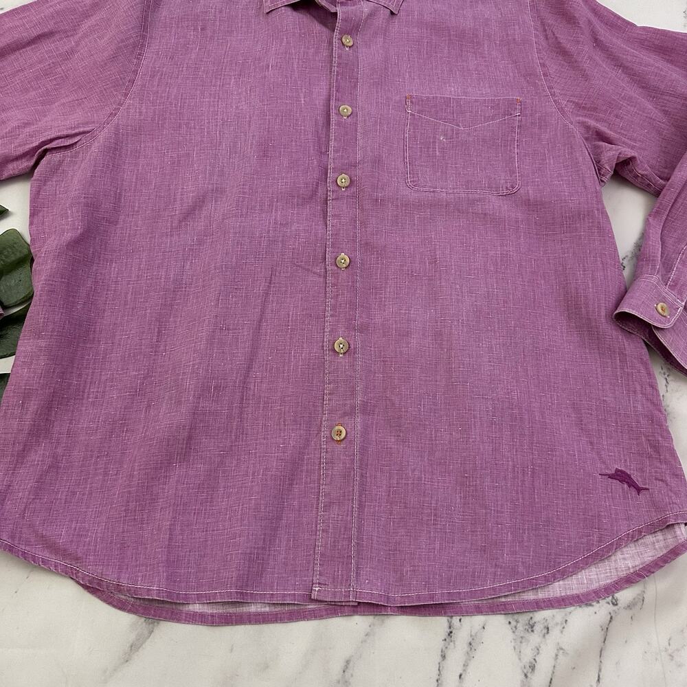 Tommy Bahama Mens Linen Shirt Size XL Purple Long Sleeve Button Front Solid - Picture 5 of 14